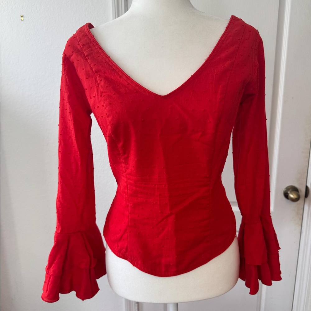 Elegant flamenco Red V-Neck Blouse